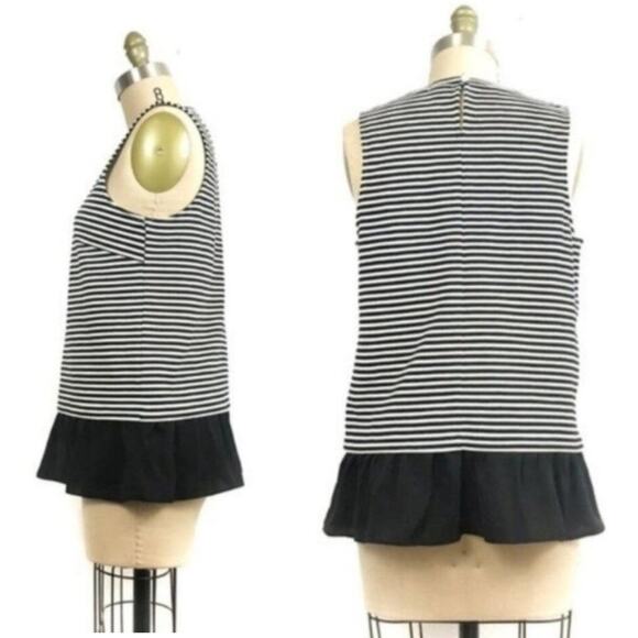 J.CREW Black/White Striped Ruffle-Hem Tank Top Sleeveless Ponte Blouse Small - Picture 9 of 9